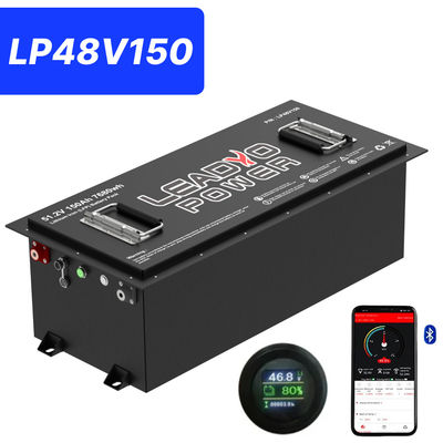 48V 150Ah 250Amp 51.2V Bluetooth LiFePO4 Bateria de Carrinho de Golf de Lítio com LCD redondo, 5 anos de garantia